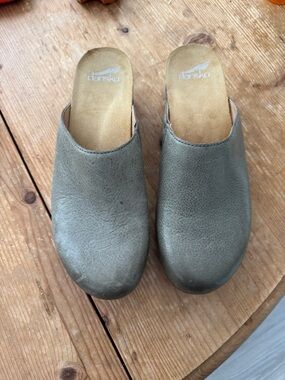 Dansko Olive Green Slip-On Clogs — Leather Mule